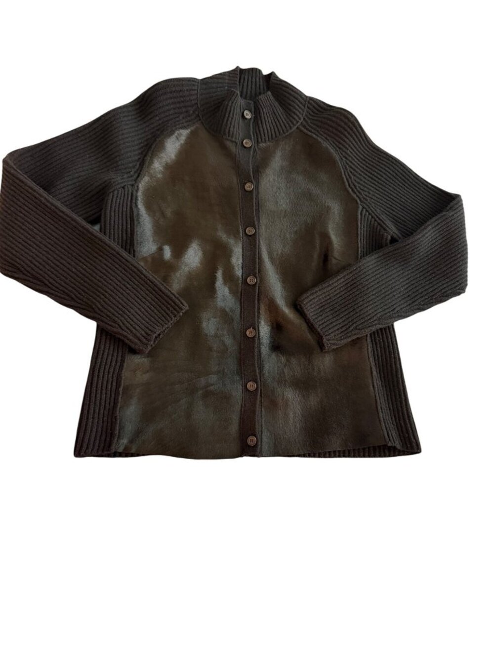 Max Mara Womens Ribbed Button down Cow Pony Hair Cardigan Size L Black Vintage
